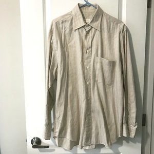 Men's Beige Windowpane Button-Up Shirt
